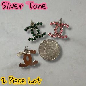 LAST ONE - 2 Piece Lot Silver Tone CC Zipper Pull Charm